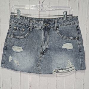 SHEIN Blue Distressed Mini Skirt NWOT